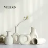 VILEAD Nordic Céramique Vase Blanc Bouteille décorative Fleurs séchées Vase à fleurs créatif Ornements pour accessoires de décoration de la maison 201125