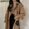 Gaganight Mujeres Elegantes Trench Sólido Moda Oficina Señora Vintage Abrigo Largo Solo Pecho Chic Coreano Outwear Trenches 201031