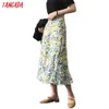 Tangada Kvinnor Floral A-Line Midi Skirt Vintage Side Zipper Office Ladies Elegant Chic Kjolar Kvalitet LJ200820