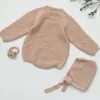 Rompers herbst winter baby mädchen stricken kleidung geborene mädchen gestrickten jumpsuit + hut kleinkind lange Ärmel Bodysuits1