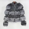 Kvinnors Fur Faux Real Jacket Vinter Stickad Långärmad För Kvinnor Naturliga Raccoon Coat Ladies Varm Lyxig Ull Med