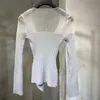 Twotwinstyle Casual Patchwork Hit Color Women's V Neck Long Sleeve Slim Asymmetric tröja Kvinnliga modekläder 201221