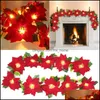 Christmas Decorations Festive & Party Supplies Home Garden 2M 10Led Artificial Poinsettia Flowers Garland String Lights Xmas Tree Ornaments