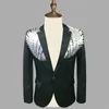 PYJTRL Blazer Men Stylish Black Silver Wing Sequins Slim Fit Shiny Blazers Party Prom Stage DJ Singers Suit Jacket Costume 201104