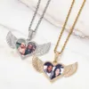 Moda Angel Love Wings Made Photo Wisiorek Naszyjnik Złoty Silver Color Full Loted Out Cyrkon Biżuteria Hip Hop