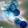 Aqua Flower Plates Handmade Blown Glass Wall Lamp Sconce Modern Blue Teal Color Murano Art Hanging Lamps