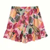 Femmes douces fleurs tropicales feuilles imprimer volants plissés mini jupe faldas mujer dames taille élastique jupes à lacets LJ200820