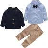 Garçons Vêtements Gentleman Ensembles Veste Chemise Pantalon / Set Enfants Bow Costumes pour enfants Manteau Tops Stripe Apparel LJ201202