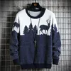 Mens Huncher Knitted Sweater Men Autumn Winter Casual Christmas Tree Deer Pullover Vintage Black Slim Fit Sweaters Male 201022 s