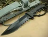 High Quality Strong Survival straight knife 5Cr13Mov Titanium Coated Serrated blade Full Tang Rubber handle With Nylon Sheath