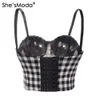 She'sModa Coton Plaid Bustier Push Up Night Club Bralette Soutien-gorge floral pour femmes Crop Top Vest Corset Plus Taille LJ200818