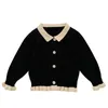 Flickor 2020 Autumn New Fashion Cardigan Coat Children Simple Color Contrast Sticked Jacket LJ201125