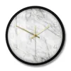 Quartz Analog Tyst Marmor Väggklocka 3D Chic Vit Marmor Tryck Modern Round Wall Watch Nordic Creativity Home Decor Fashion LJ200827