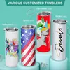 US Warehouse Sublimation Blanks Tumblers 20 uncji proste puste kubki ze stali nierdzewnej biały kubek z pokrywkami i słomką termotransferowy kubek prezentowy butelki 25 sztuk/karton