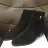 Hot Sale-High Top Mocka Äkta Läder Harry wyatt charm Stövlar kil slp mode män klassiska svart rödbruna jeansstövlar med ankelband