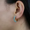 2021 Spring New Fashion Women Jewelry Gold Color Prong Set Blue Turquoises Stone Flower Hoop Earring