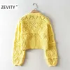 Zevity Damenmode V-Ausschnitt Perlenknopf Strickjacke Strickpullover Dame Langarm Casual Hollow Out Pullover Chic Tops S396 201225