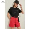 Amii minimalism vår sommar mode sloid denim shorts kvinnor kausal hög midja lösa blixtlås kvinnliga shorts 1207 T200701