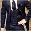 Tuxedos de marié bleu marine pour vêtements de mariage Peaked revers un bouton sur mesure hommes d'affaires costumes veste + gilet + pantalon terno 201106