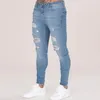 Мужские джинсы мужские сплошные цвета 2021 мода тонкий карандаш брюки сексуальные повседневные отверстия разорванные дизайн мужчины уличная одежда хип-хоп