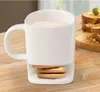 Vit glaserad keramikmugg Kaffe Tea kex Mjölk Dessert Cup Teacup Side Cookie Fickor Hållare För Hem Office 250ml WQ86-WLL