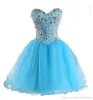 2021 Sexy Sweetheart Blue Back Short Homecoming Dresses Organza Beaded Crystal Lace Up Prom Cocktail Graduation Gown