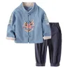 Mudkingdom Boys Girls Outifts Chinese jaar kleding Kinderkostuum Tangjack jassen en broekpak Kinderkleding Sets 2202185300703