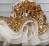 NUOVO!!! Abiti da ragazza di fiore scintillanti con paillettes dorate Abito da ballo Collo trasparente Tulle Maniche lunghe Lilttle Abiti da sposa per spettacolo di compleanno per bambini 2022