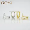 Hoop Huggie ROXI Pendientes de cristal de circón en forma de T para mujer, Pendientes de plata de ley 925 de lujo para boda, Kolczyki Jewel308Z
