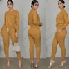 Женский флуоресцентный сплошной с длинным рукавом Classuits Classic Coll Cound Heap The Top Pliated Slim-Fit Упражнения Брюки плюс размер одежды