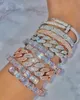 Sier Rose Gold Two Tone Guldpläterad Iced Out Bling Rektangel Cz Kubansk Män Armband