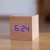 Cubo in legno Led Slow Orologio Audio Temperatura Controllo LED Display Electronic Desktop Digital Orologi Digital Despertador 201222