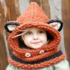 2016冬の子供のフォックスの耳の手作りビーニー帽子スカーフセット1~10歳の子供女の子スカーフ送料無料Y200110