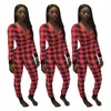 2021 여성용 레드 블랙 체크 무늬 패치 워크 Jumpsuit 패션 V 넥 섹시한 시암 바지 캐주얼 스포츠 레깅스 홈 의류 S-XXL E120803