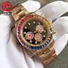 Rel￳gio de luxo Man RBOW Rainbow Diamond Buzel Mechanical Automatic Watch 18K 316L A￧o inoxid￡vel Goldwatches de pulso No Chronograph228G