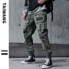 Män streetwear byxor sidfickor man lastbyxor solida sweatpants manlig hip hop spår byxor bomull byxor h1223