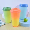 16oz Color Changing Cup HOT Water Magic Plastic Reusable Drinking Tumblers with Lid Beer Mugs Coffee Cups CYZ2926 50Pcs