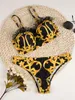 Gold Flower Fashion Swimwear Bikini Set for Women Girl Girl Swimsuit with Pad Bandage Twopiece Sexy Bathing Suite6456419