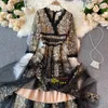 High Waist A-Line Long Sleeve Dress Runway Dresses Women Elegant Boho Vintage Spring Autumn Luxury Party lace embroidery