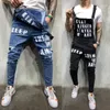 Mäns Jeans Mens Suspenders Bib Pencil Byxor Skriv ut Skinny Denim Overaller Mans mode Hip Hop Streetwear Jumpsuits Trousers1