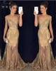 Majoring Gold Beadings Evening Dresses Sexy Sheer Neck Cap Sleeve With Belt Ruffles Floor Length Formal Occasion Party Gowns Prom Wears