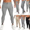 GINGTTO Herrenhose Freizeithose Skinny Stretch Chinos Slim Fit Hose Plaid Check Herren 220118