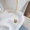 Koreaanse Harajuku zoete hart cirkel emaille ketting creatieve ronde gesneden bladeren dubbele laag ketting voor vrouwen leuk cadeau