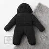 "Cozy and Adorable Winter Infant Baby Romper: Solid Jacket Hooded Jumpsuit for Boys and Girls, Warm and Thick Coat Outfit Snowsuit, Newborn Cute Jumpsuit"