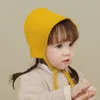 Heta barnens öronflingor hatt baby öra skydd stickade hattar för höst och vinter japansk enkel ren färg hink keps