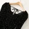 Sexy Catwalk Women Sheath Dress Split Elegant Long Sleeve Square Collar Velvet Dresses