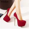 Eilyken Sexy Wedding Women Fetish Shoes Concise Woman Pumps Latform Very High Heel Stripper Flock Pumps 16 cm J1215