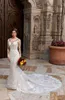 New Fashsion Plus Size Mermaid Bröllopsklänningar Lace Applique Golv Längd Deep Scoop Neck Bröllopsklänning Bridal Gowns Vestidos de Noiva