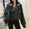 Sungtin Women Faux Leather Jacket Soft Loose Vintage Biker Coat Coat Short Motor Motor Pu Black Jacket Autumn Street Leather Coat 201214