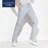 Pantalons pour hommes Grossiste-CAIZIYIJIA 2021 Hommes Slim-Conique Plat-Front Casual Coton Légère Élastique Coupe Droite Couleur Unie Sans Fer Forma